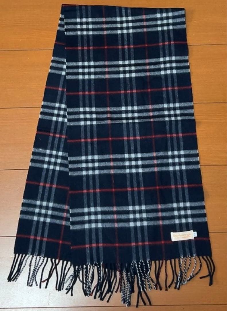 バーバリー　BURBERRY マフラー　チェック　ブルー系　カシミヤ100%
