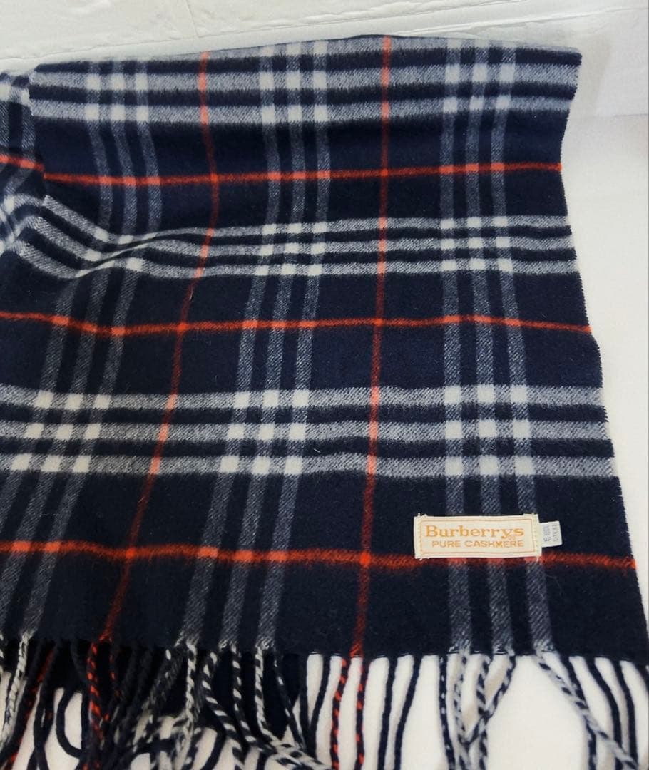 バーバリー　BURBERRY マフラー　チェック　ブルー系　カシミヤ100%
