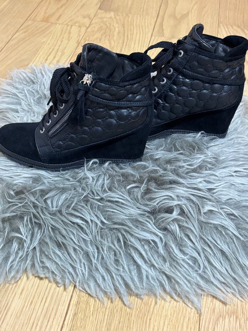 xxrainyxx ルコラインブラックハイカットブーツウェッジヒール