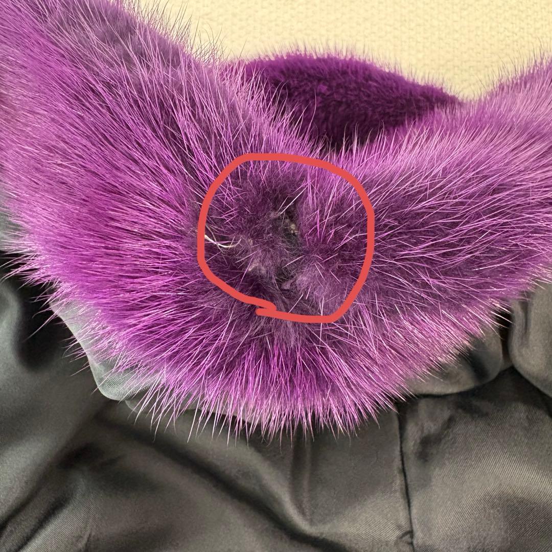 ミンク 毛皮 ショートコート フード付 紫 サイズ6