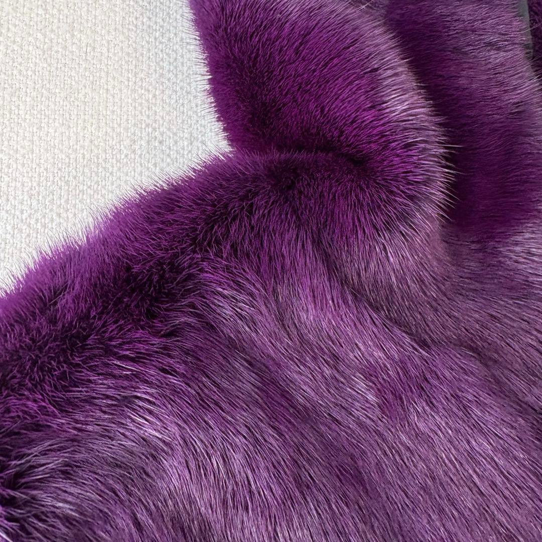 ミンク 毛皮 ショートコート フード付 紫 サイズ6