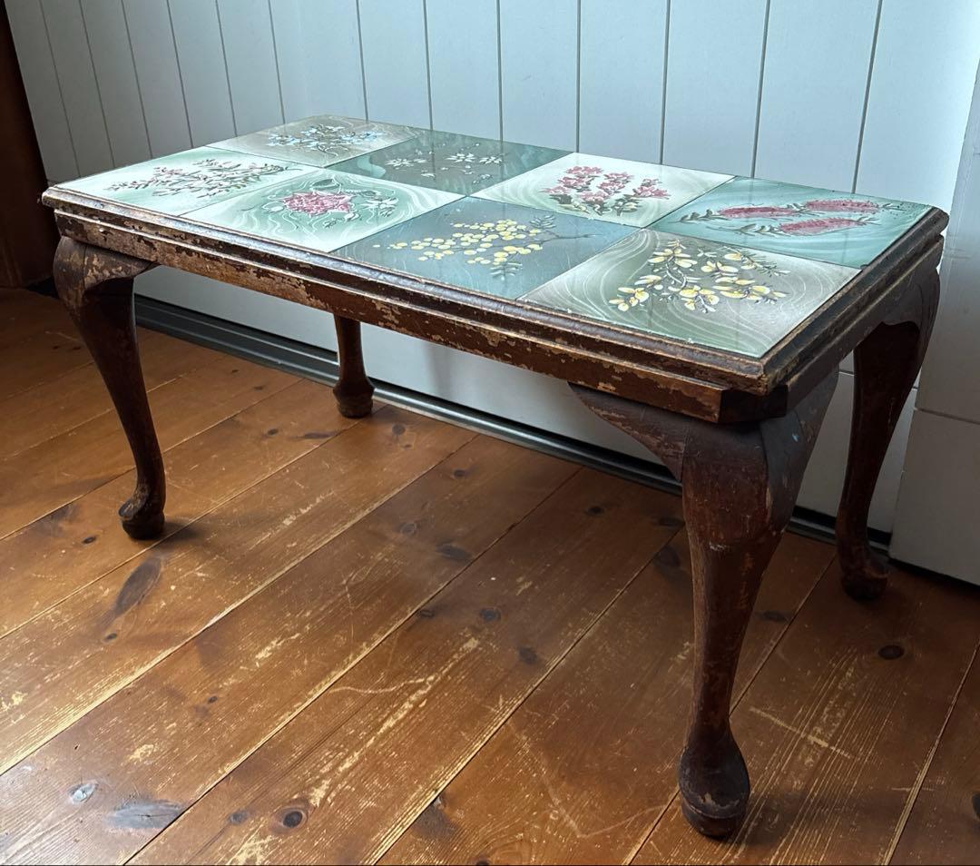 アンティーク　タイルトップ　ミニテーブル