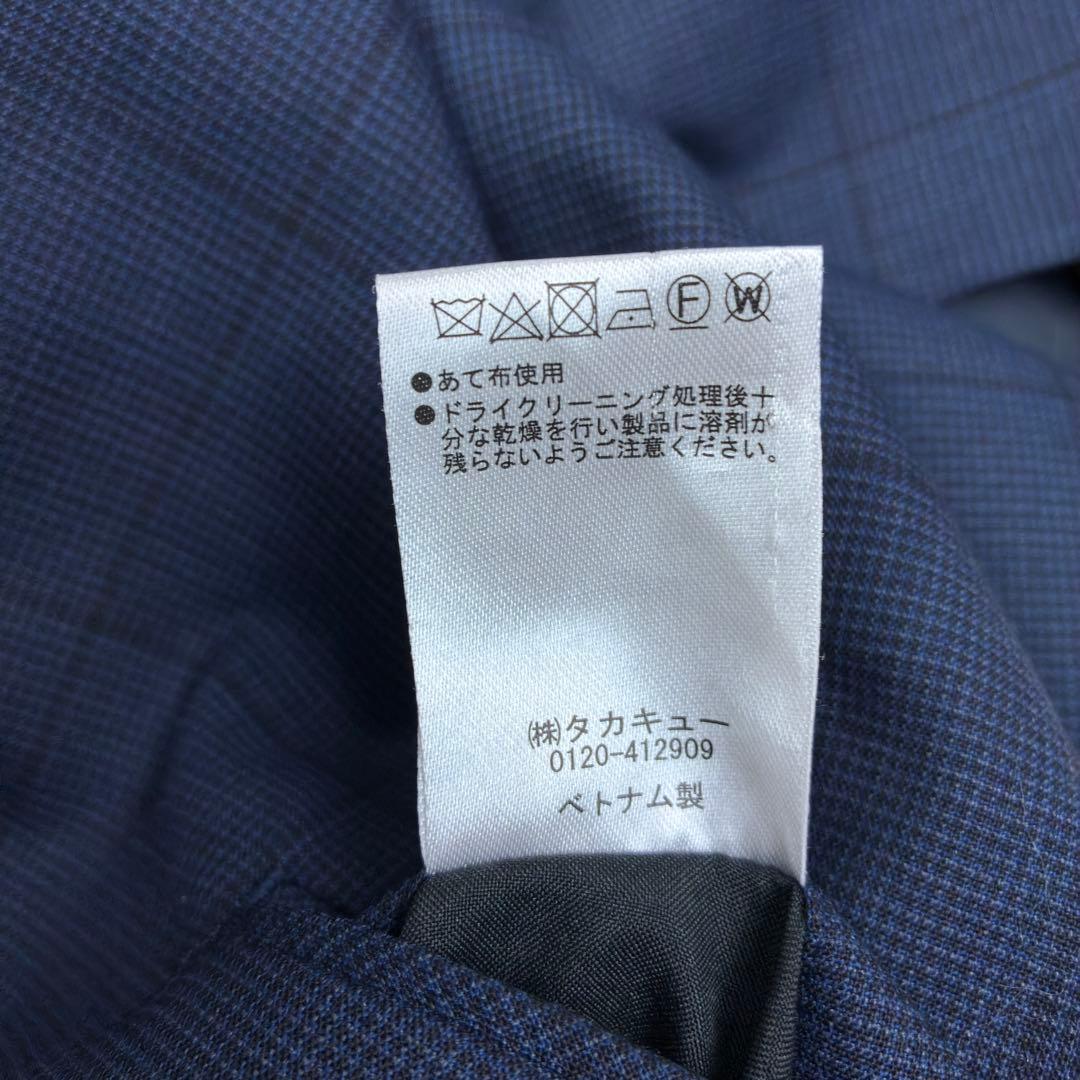 美品　タカキュー　ウィンドウペンチェック　3ピース　スーツセットアップ　S　紺