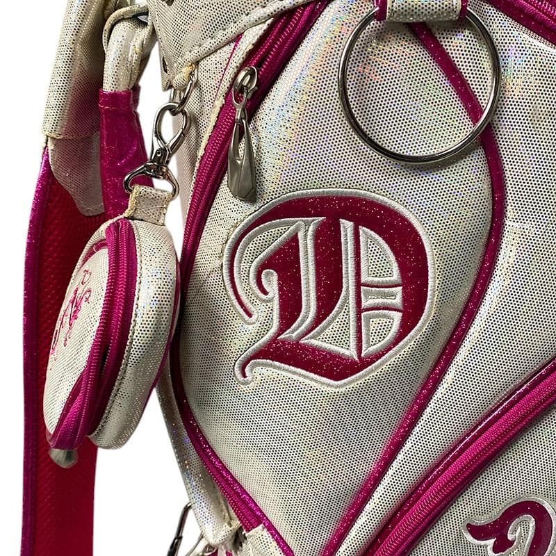 ダンスウィズドラゴン キャディバッグ ホワイト ピンク ラメ ゴルフ 刺繍