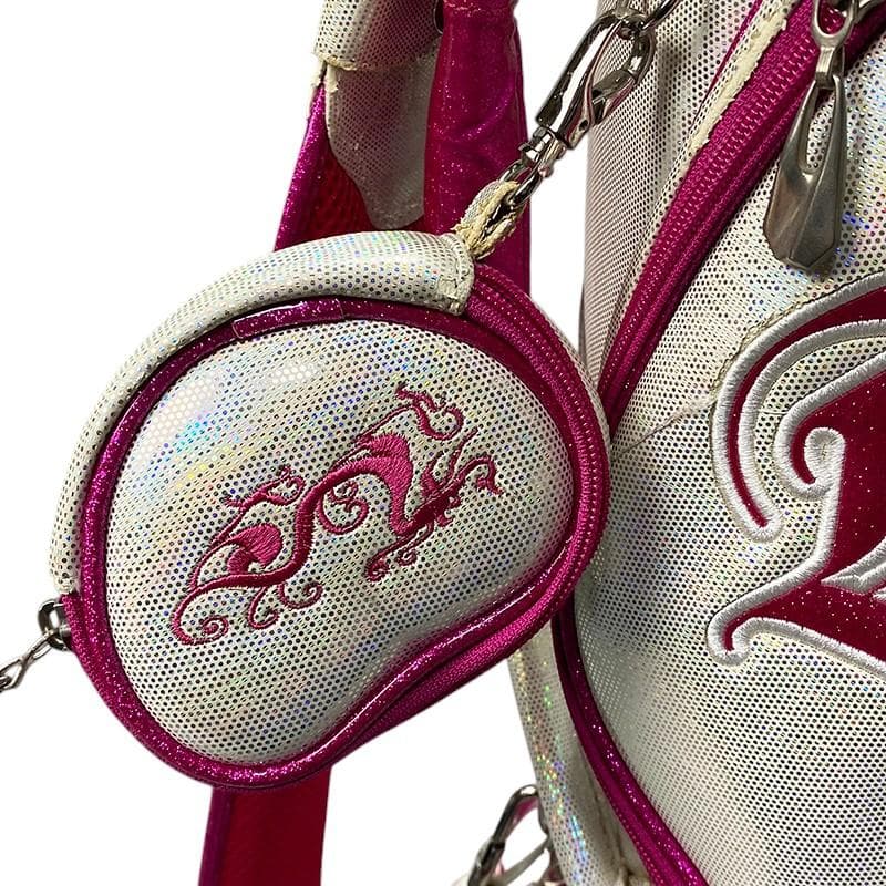 ダンスウィズドラゴン キャディバッグ ホワイト ピンク ラメ ゴルフ 刺繍