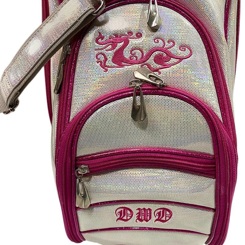 ダンスウィズドラゴン キャディバッグ ホワイト ピンク ラメ ゴルフ 刺繍