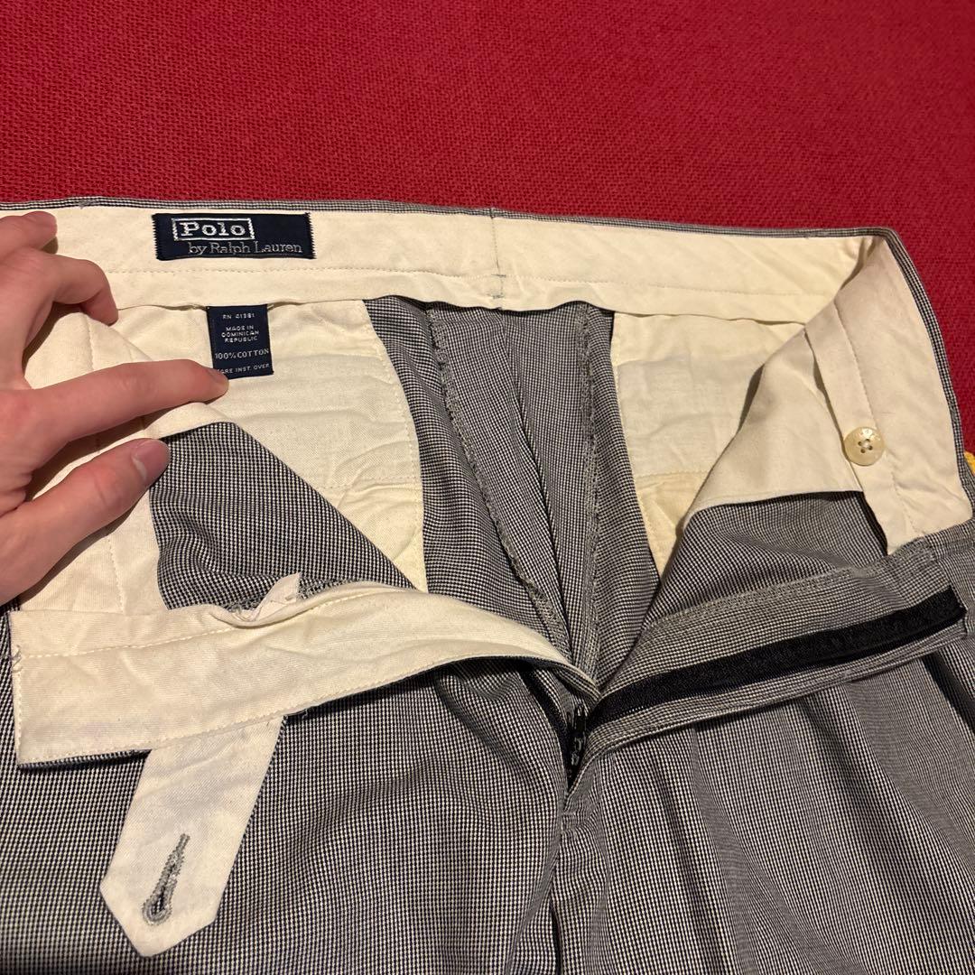 希少 90s ラルフローレン コットン スラックス 千鳥格子 ワイド 極太