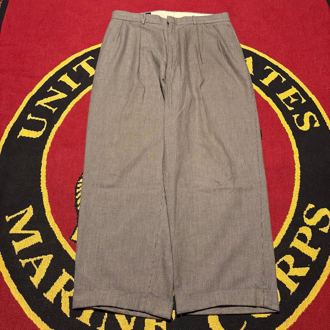 希少 90s ラルフローレン コットン スラックス 千鳥格子 ワイド 極太