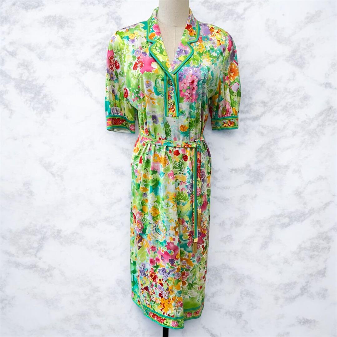 LEONARD 花柄 コットン ワンピース L 手洗い可