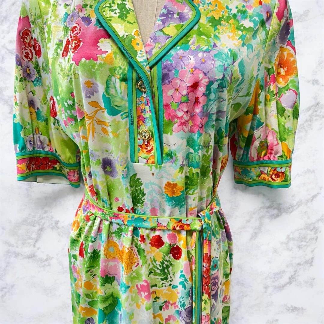 LEONARD 花柄 コットン ワンピース L 手洗い可