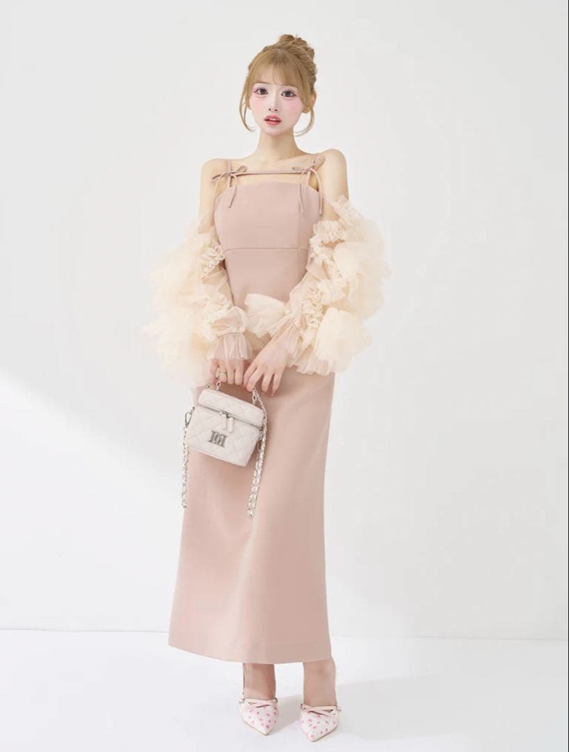 ダーリッチ ボリュームスリーブチュールロングドレス