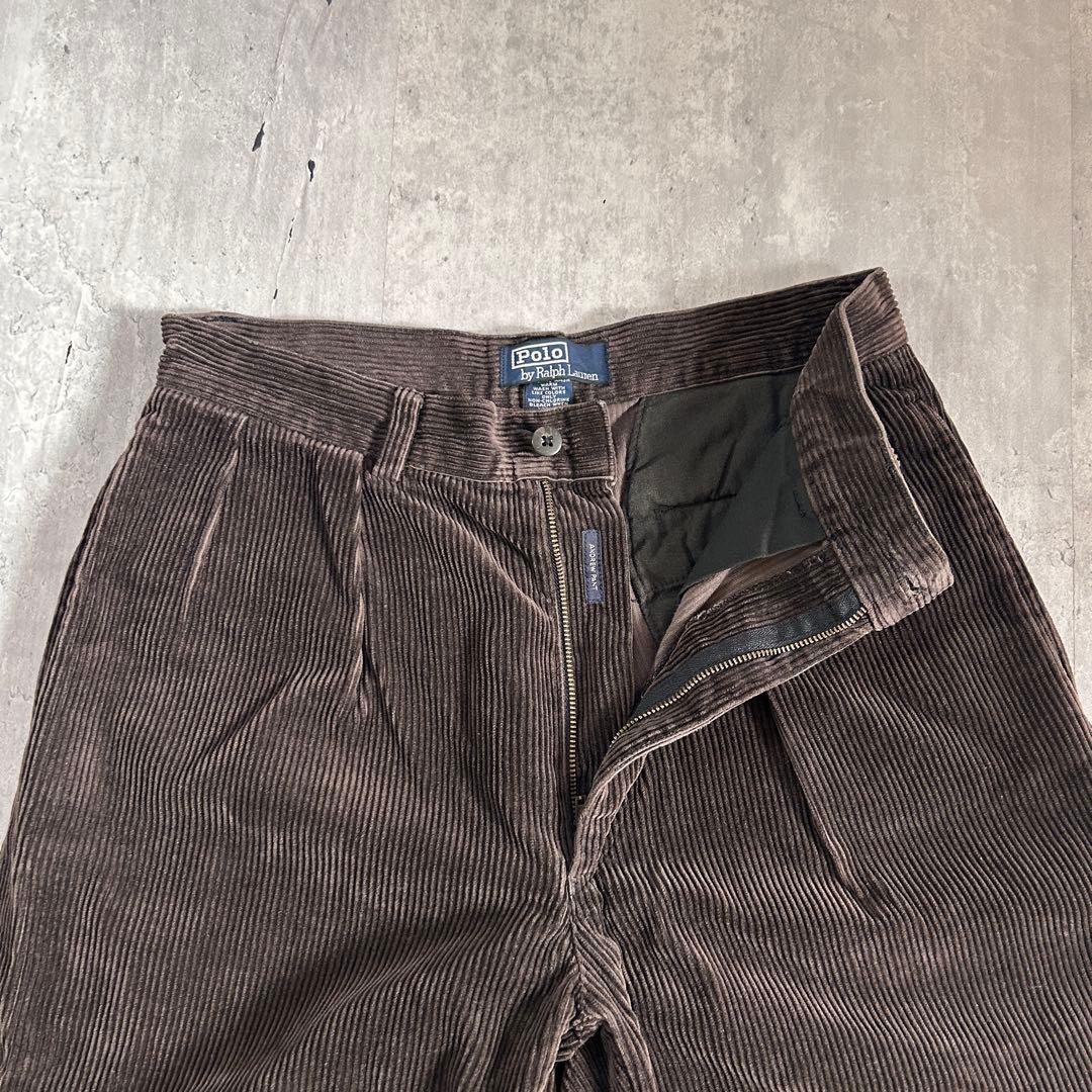 C26 ポロラルフローレン 太畝コーデュロイ 2タック ダークブラウン W30