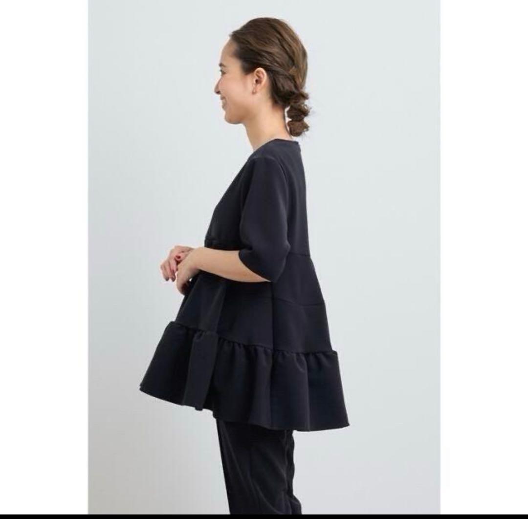 yori ハーフスリーブティアードブラウスフレア　黒