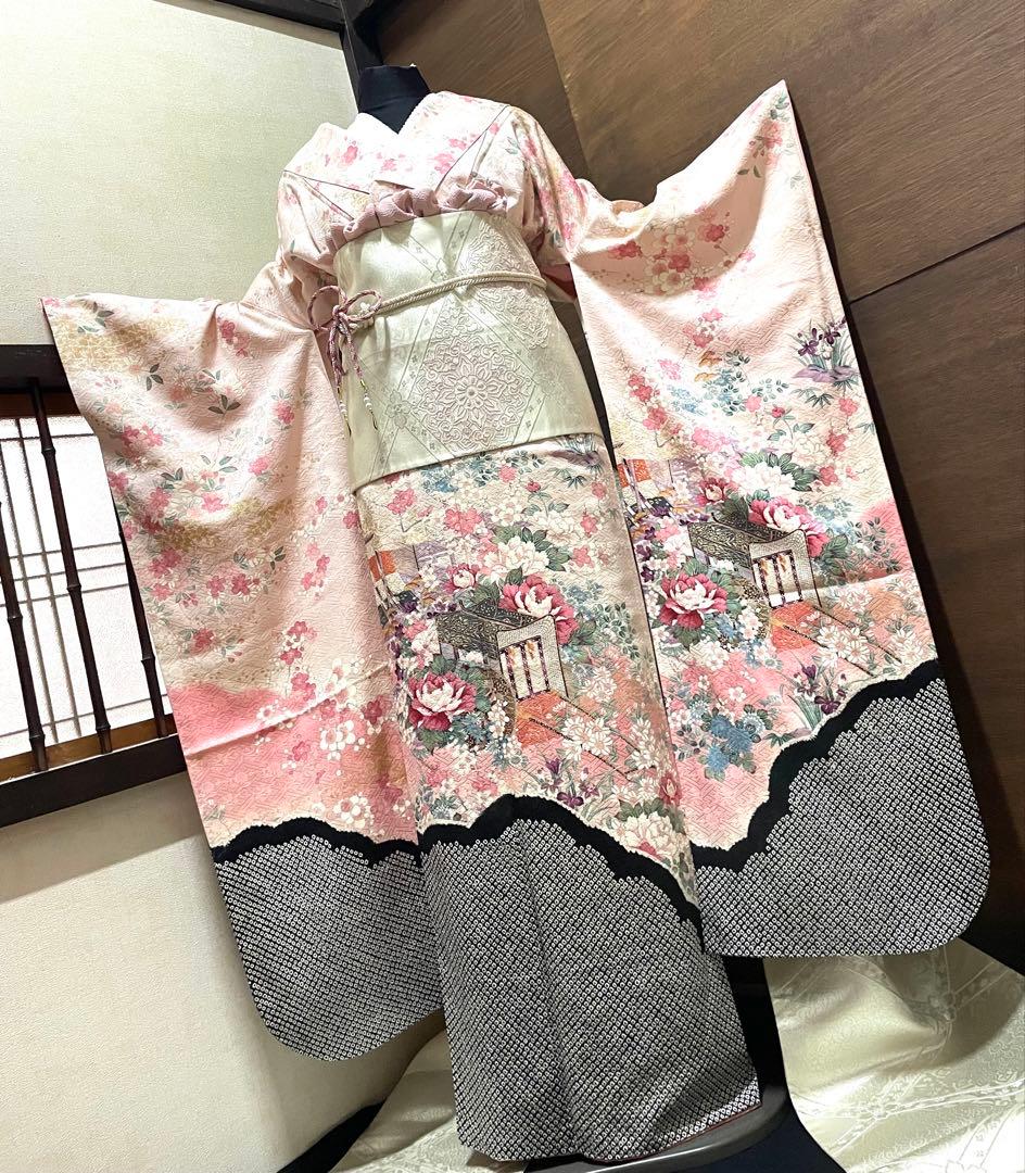 振袖 フルセット6点サイズM 絞り　御所車花文　暈し染め　金彩　正絹