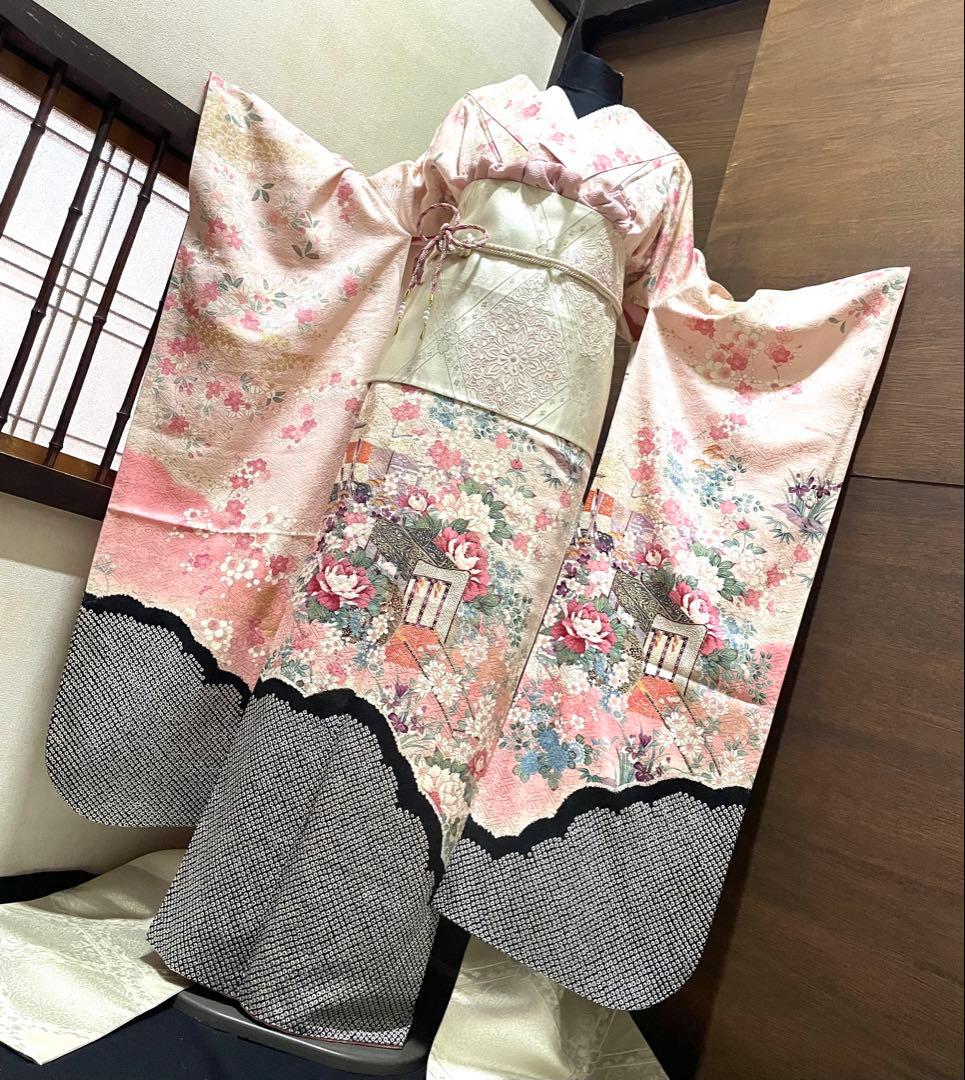 振袖 フルセット6点サイズM 絞り　御所車花文　暈し染め　金彩　正絹