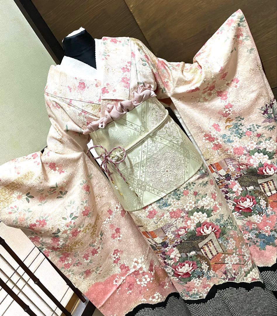 振袖 フルセット6点サイズM 絞り　御所車花文　暈し染め　金彩　正絹