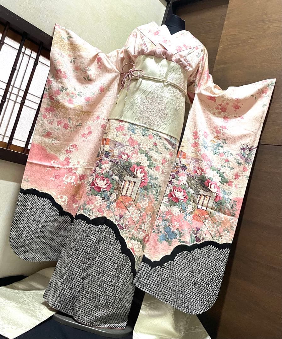 振袖 フルセット6点サイズM 絞り　御所車花文　暈し染め　金彩　正絹