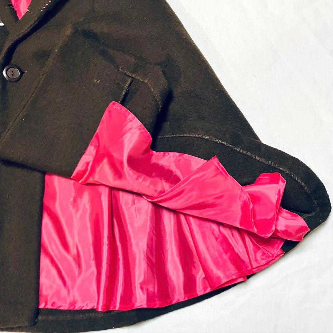 美品☆ふりふ ダークブラウン ウール ポンチョ 和装にも M（フリーサイズ）