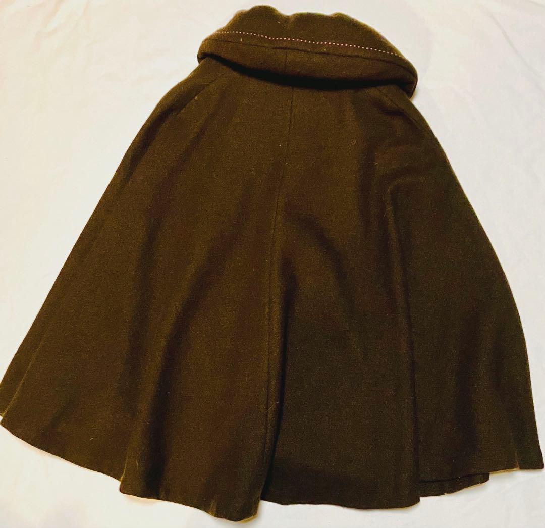 美品☆ふりふ ダークブラウン ウール ポンチョ 和装にも M（フリーサイズ）
