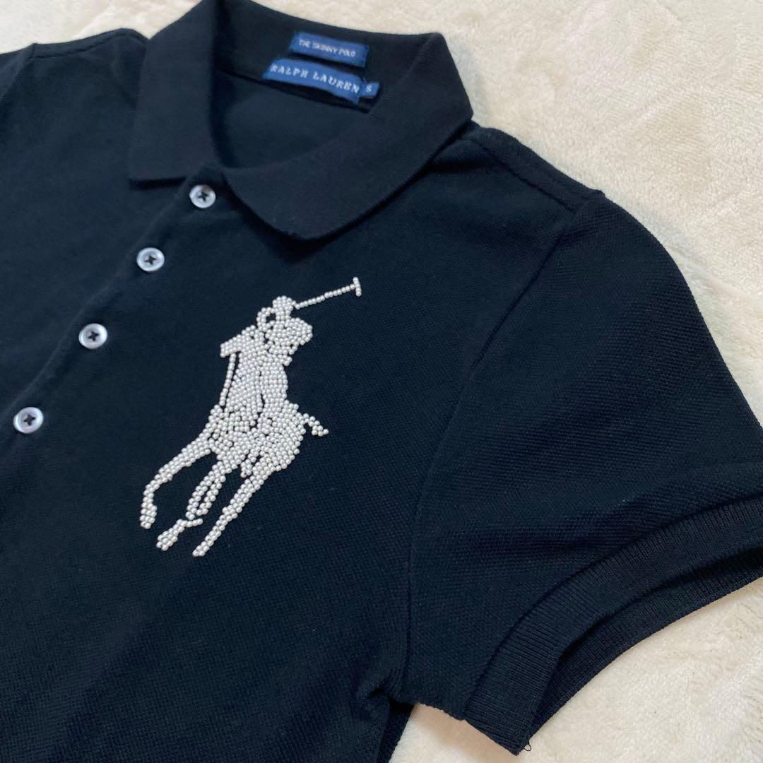 新品 ラルフローレン ポロシャツ ビッグポニー ビーズ刺繍 S ブラック