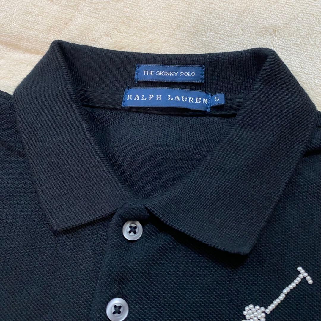 新品 ラルフローレン ポロシャツ ビッグポニー ビーズ刺繍 S ブラック
