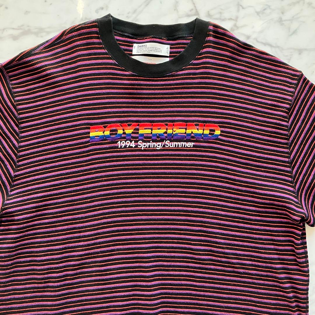 DAIRIKU 22SS ボーダー ロングTシャツ 刺繍ロゴ 長袖カットソー F