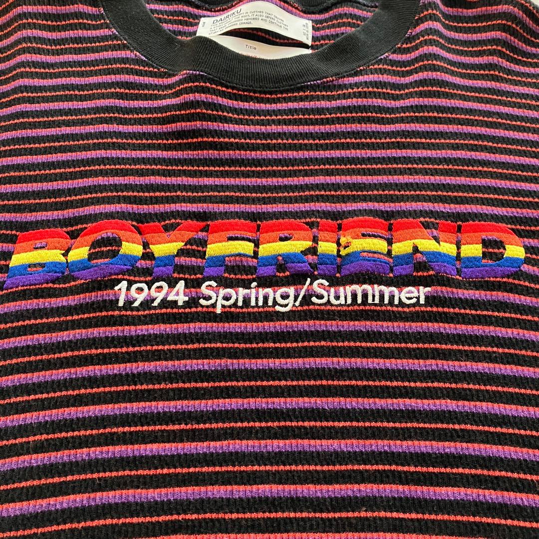 DAIRIKU 22SS ボーダー ロングTシャツ 刺繍ロゴ 長袖カットソー F