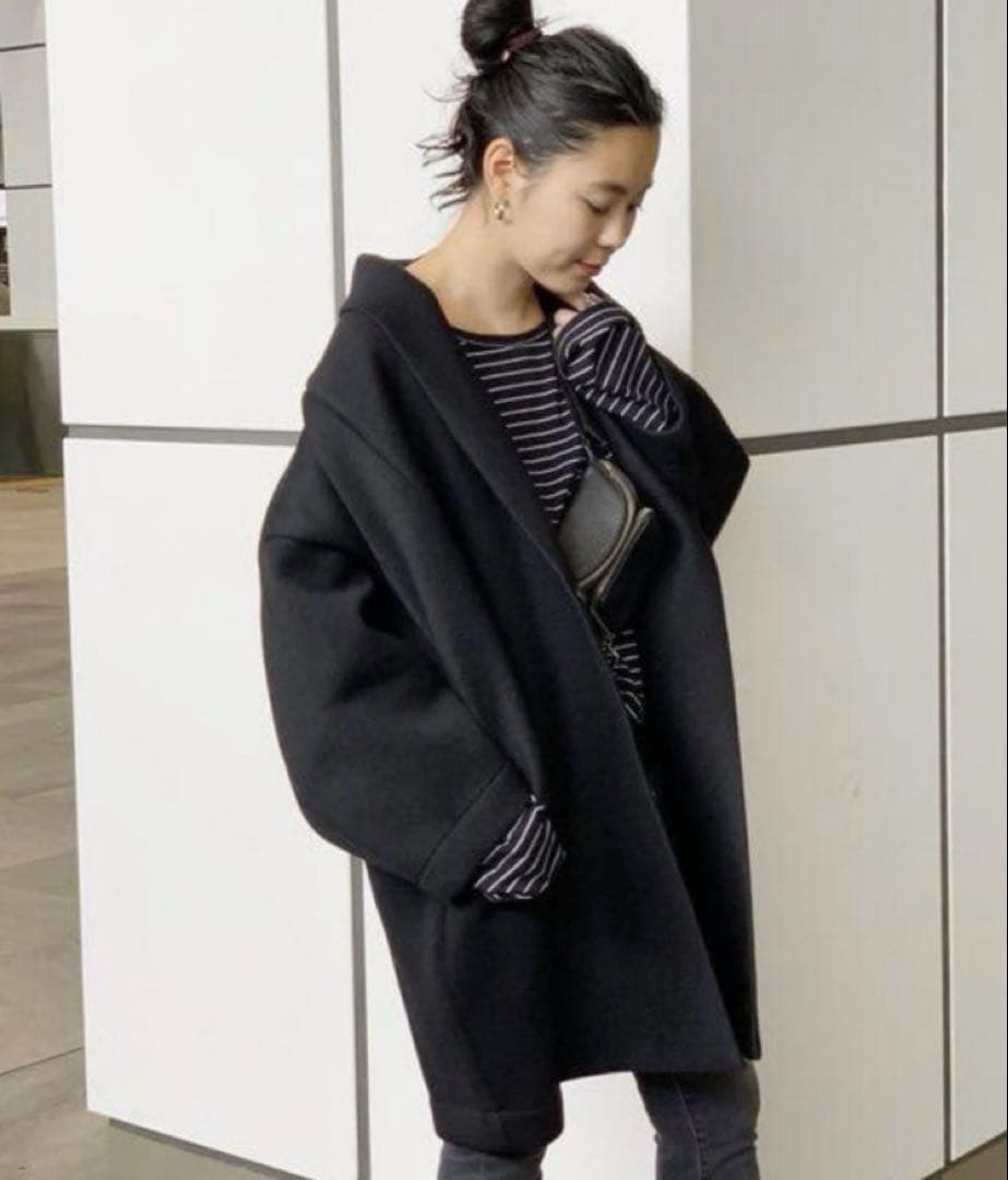 アパルトモン✨ リアリティスタジオ✨ウールコクーンコート　ロング　ブラック　XS