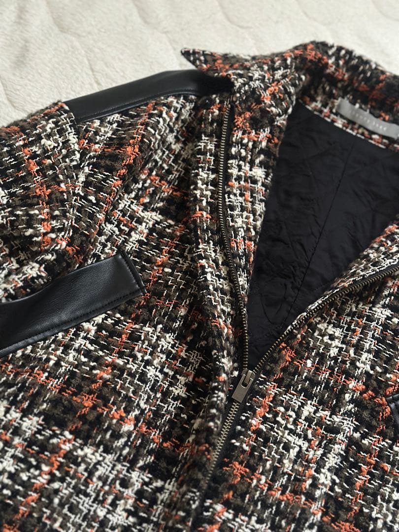 美品　theory luxe レザー切替ツイードジャケットブルゾン38