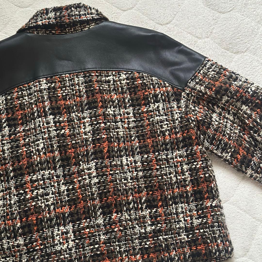 美品　theory luxe レザー切替ツイードジャケットブルゾン38