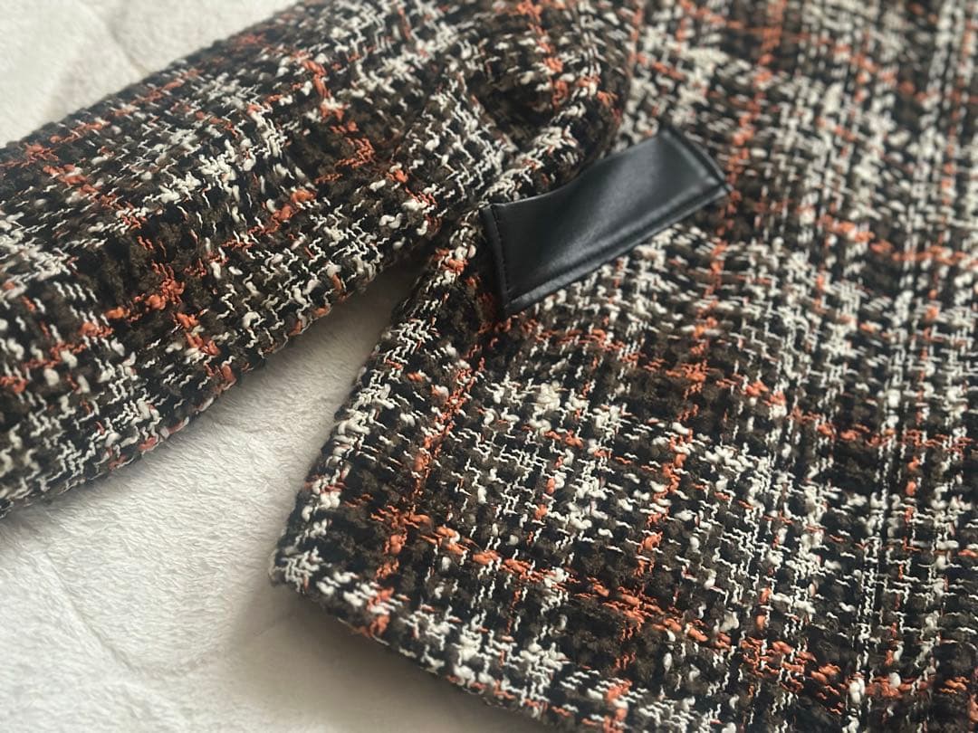 美品　theory luxe レザー切替ツイードジャケットブルゾン38