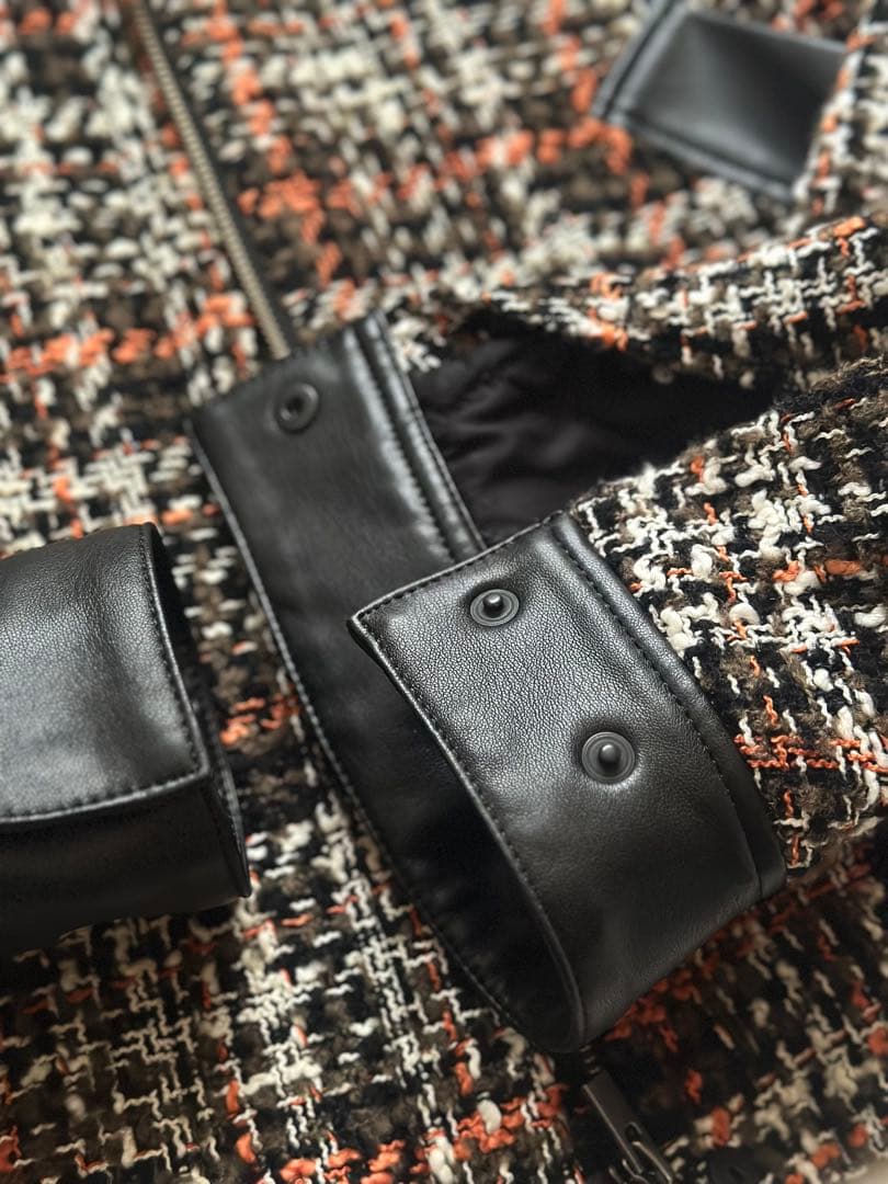 美品　theory luxe レザー切替ツイードジャケットブルゾン38