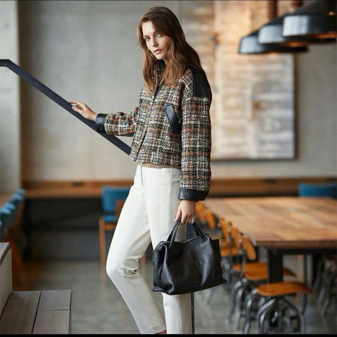 美品　theory luxe レザー切替ツイードジャケットブルゾン38