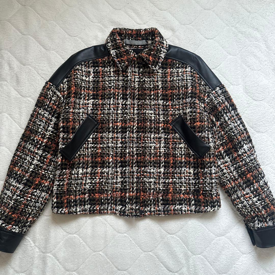 美品　theory luxe レザー切替ツイードジャケットブルゾン38
