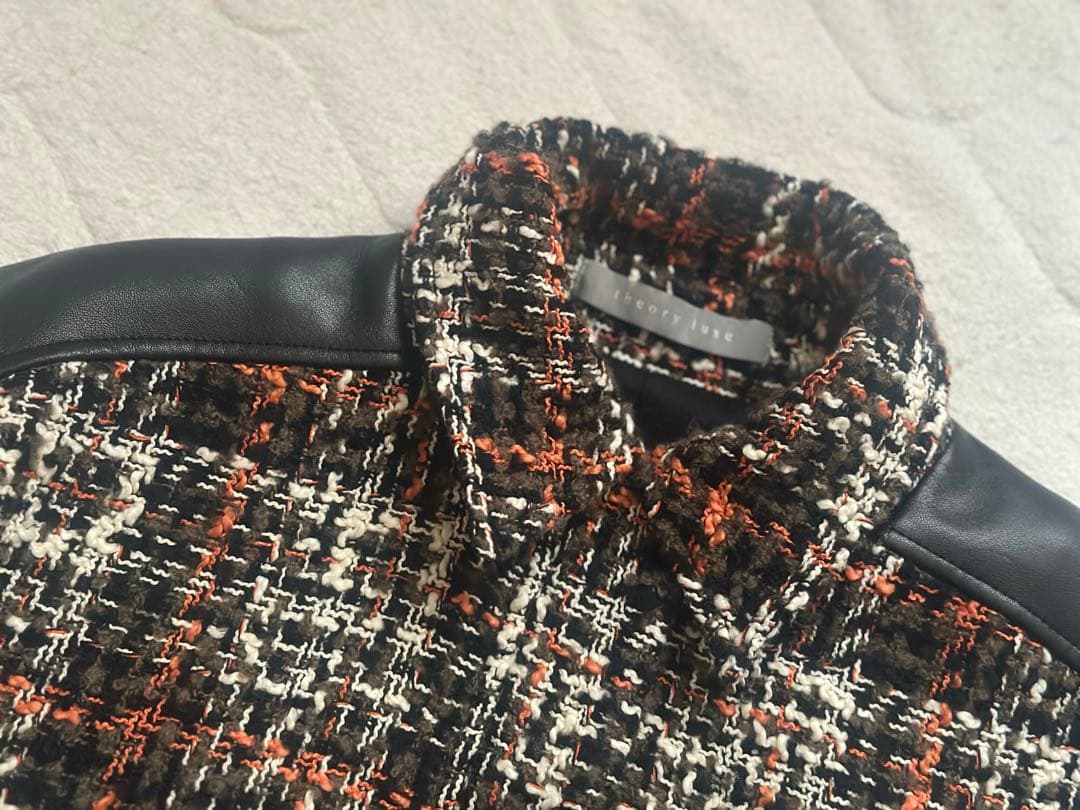 美品　theory luxe レザー切替ツイードジャケットブルゾン38