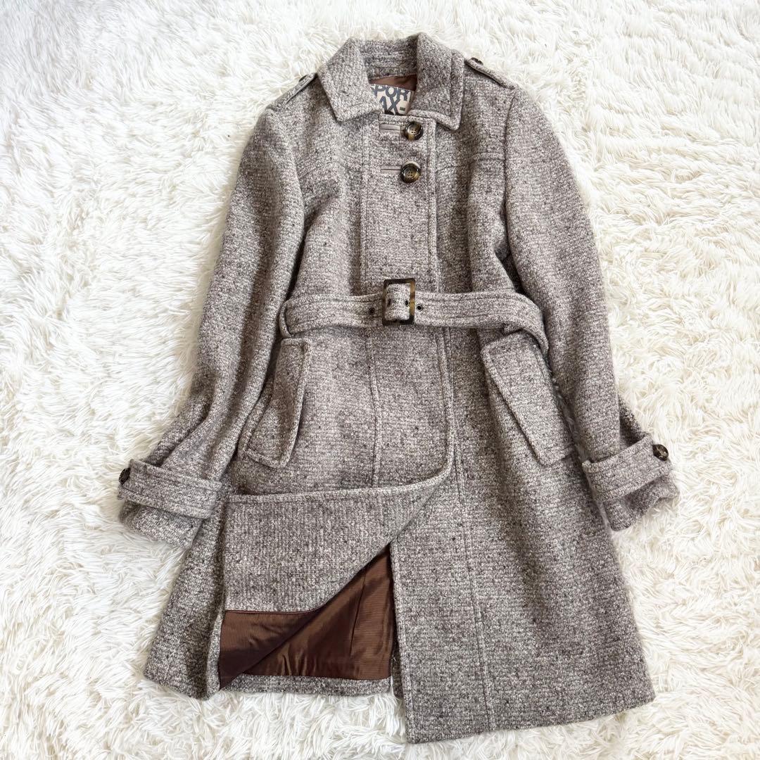 【美品】マックスマーラ ロングコート ツイード ベルト付き モヘア シルク