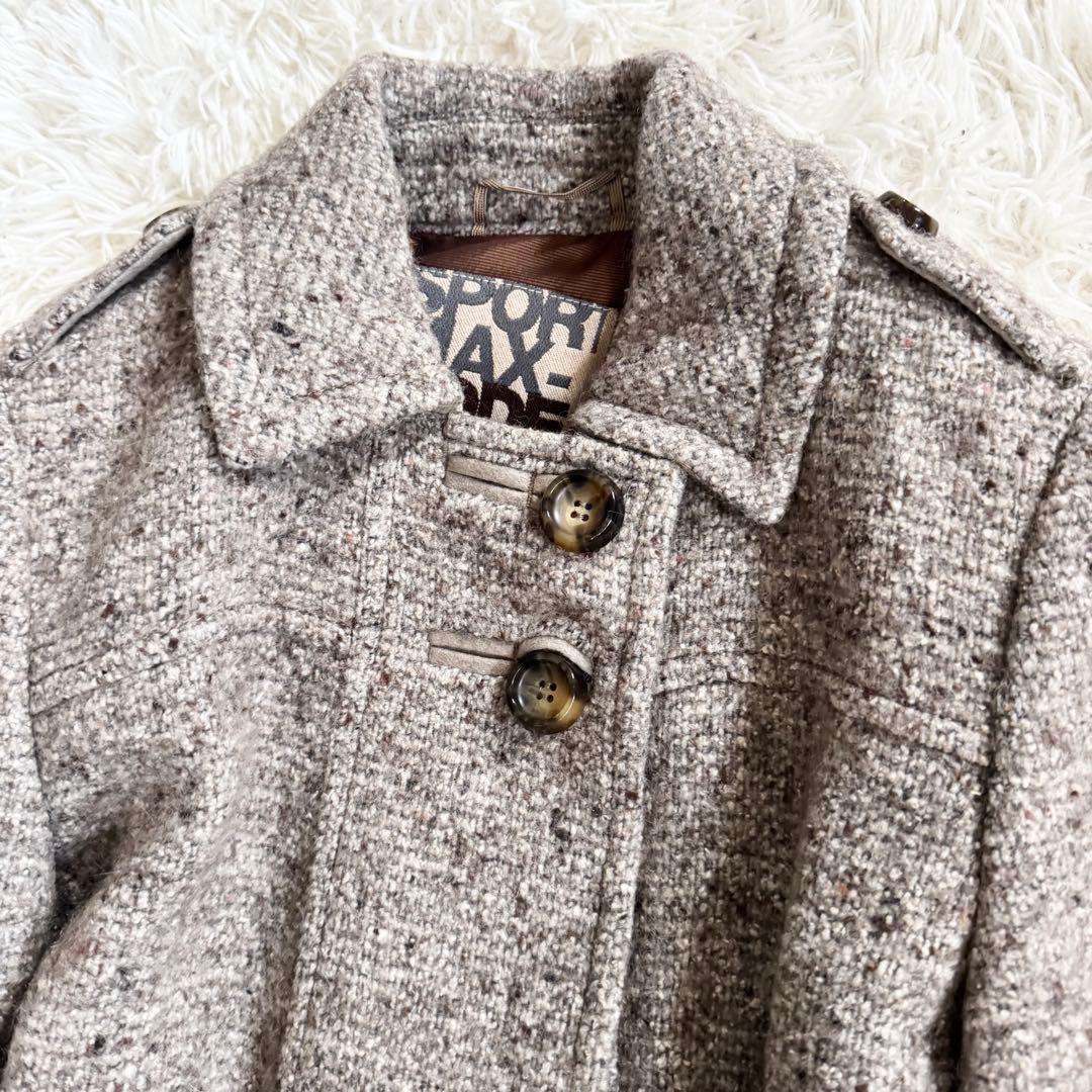 【美品】マックスマーラ ロングコート ツイード ベルト付き モヘア シルク