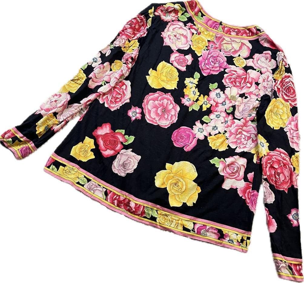 LEONARD レオナール カットソー　長袖　トップス　M　フラワー柄 シルク