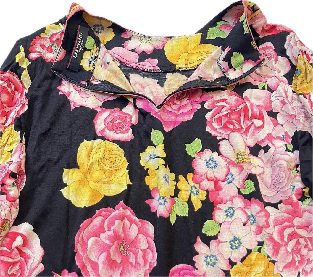 LEONARD レオナール カットソー　長袖　トップス　M　フラワー柄 シルク