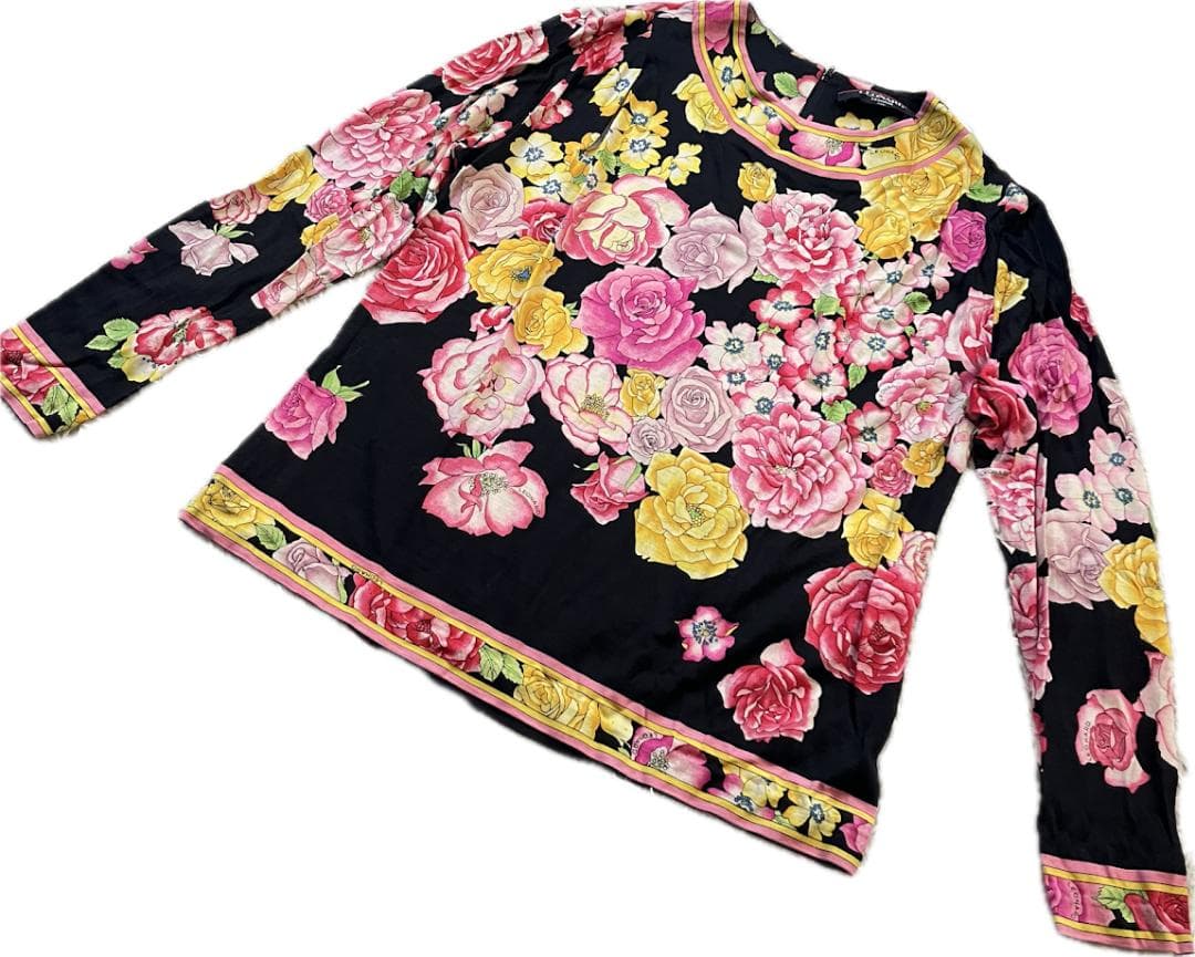 LEONARD レオナール カットソー　長袖　トップス　M　フラワー柄 シルク
