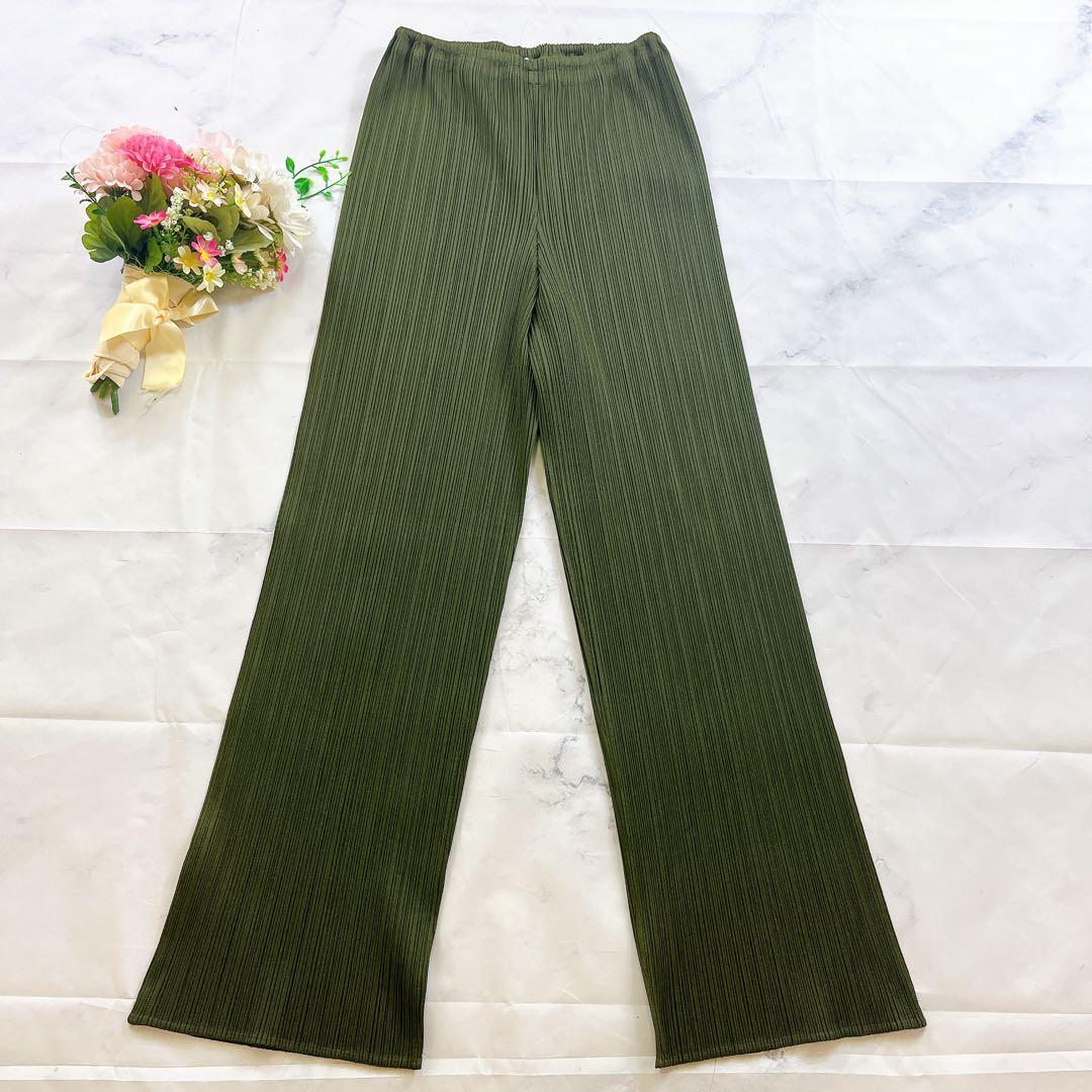 極美品✨プリーツプリーズ サイズ 3オリーブ カーキ グリーン 緑 パンツ ズボ