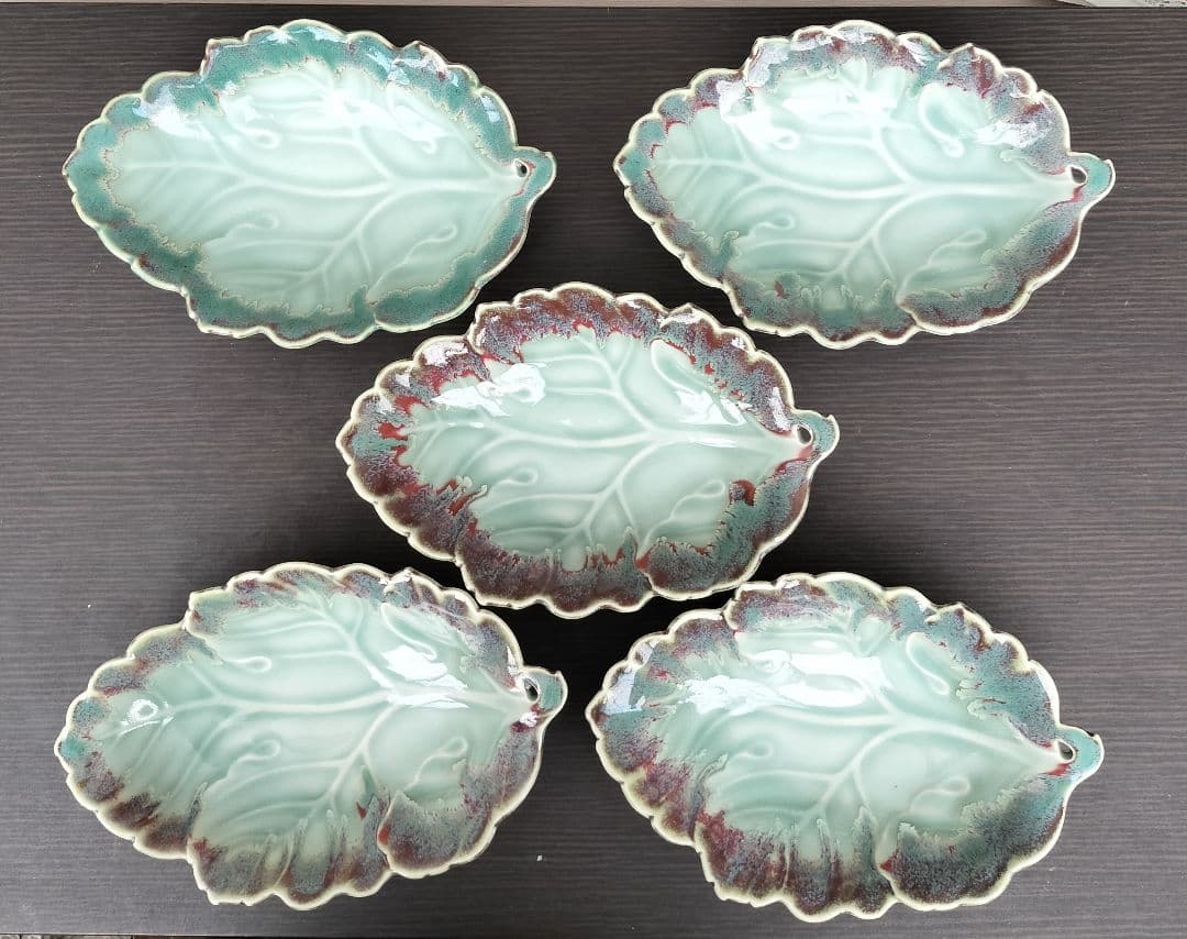 葉/高級有田焼/鍋島焼　青山作/6枚　 貝皿ちょく付6枚セット