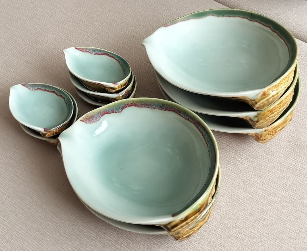 葉/高級有田焼/鍋島焼　青山作/6枚　 貝皿ちょく付6枚セット