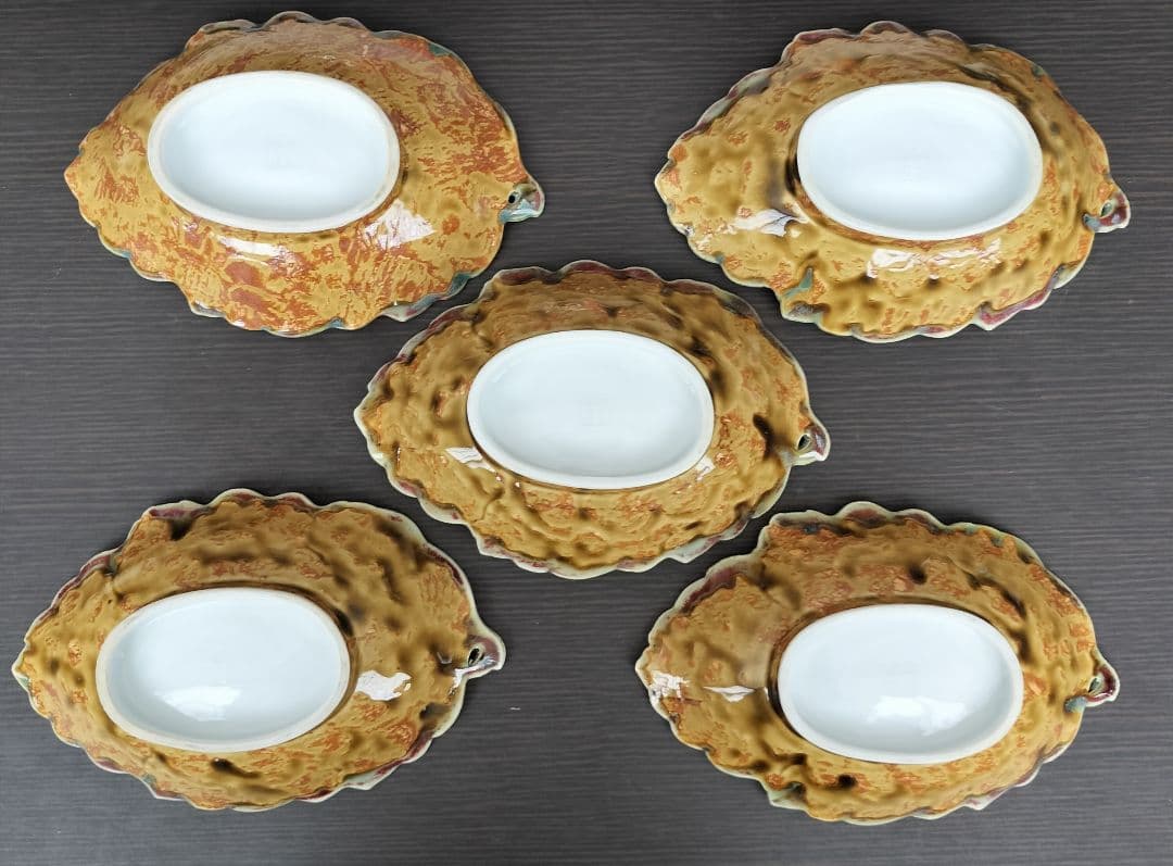 葉/高級有田焼/鍋島焼　青山作/6枚　 貝皿ちょく付6枚セット