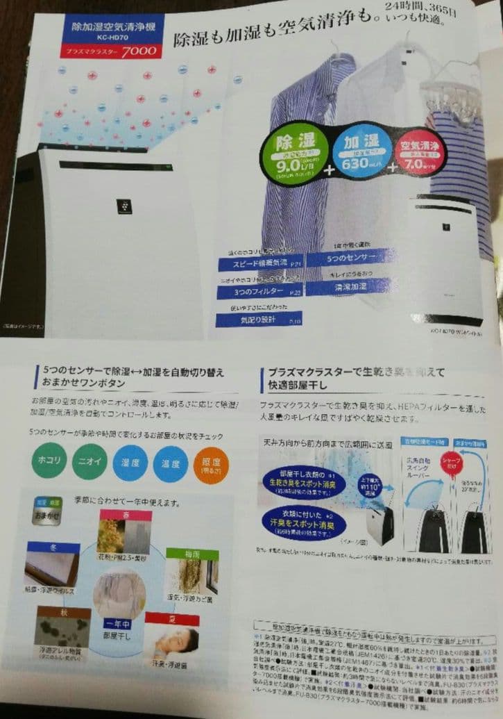 SHARP　シャープ　 除加湿空気清浄機　KC-HD70-W　プラズマクラスター