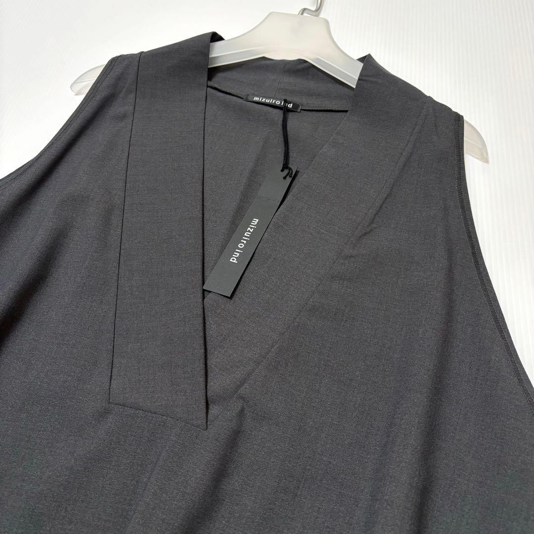 新品【ミズイロインド 】チュニック ベスト　グレー　Vネック　リブ