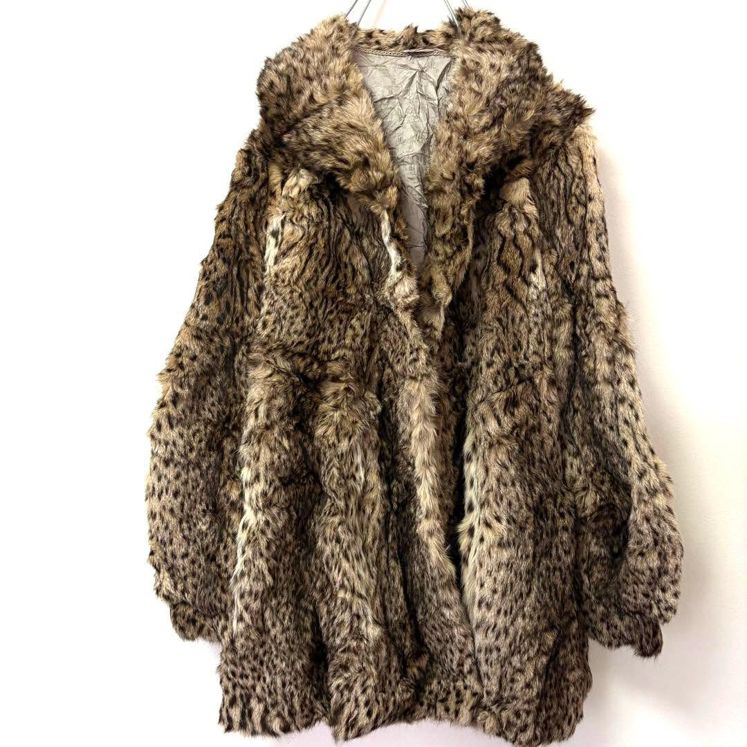 王道： 極美品✨ 豪華リアルファーコート 豹柄 リンクス風 希少 L相当 セレブ