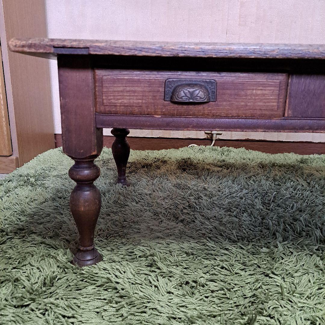 昭和レトロ　ヴィンテージ　木製　文机　飾り台　天板一枚板　ろくろ脚