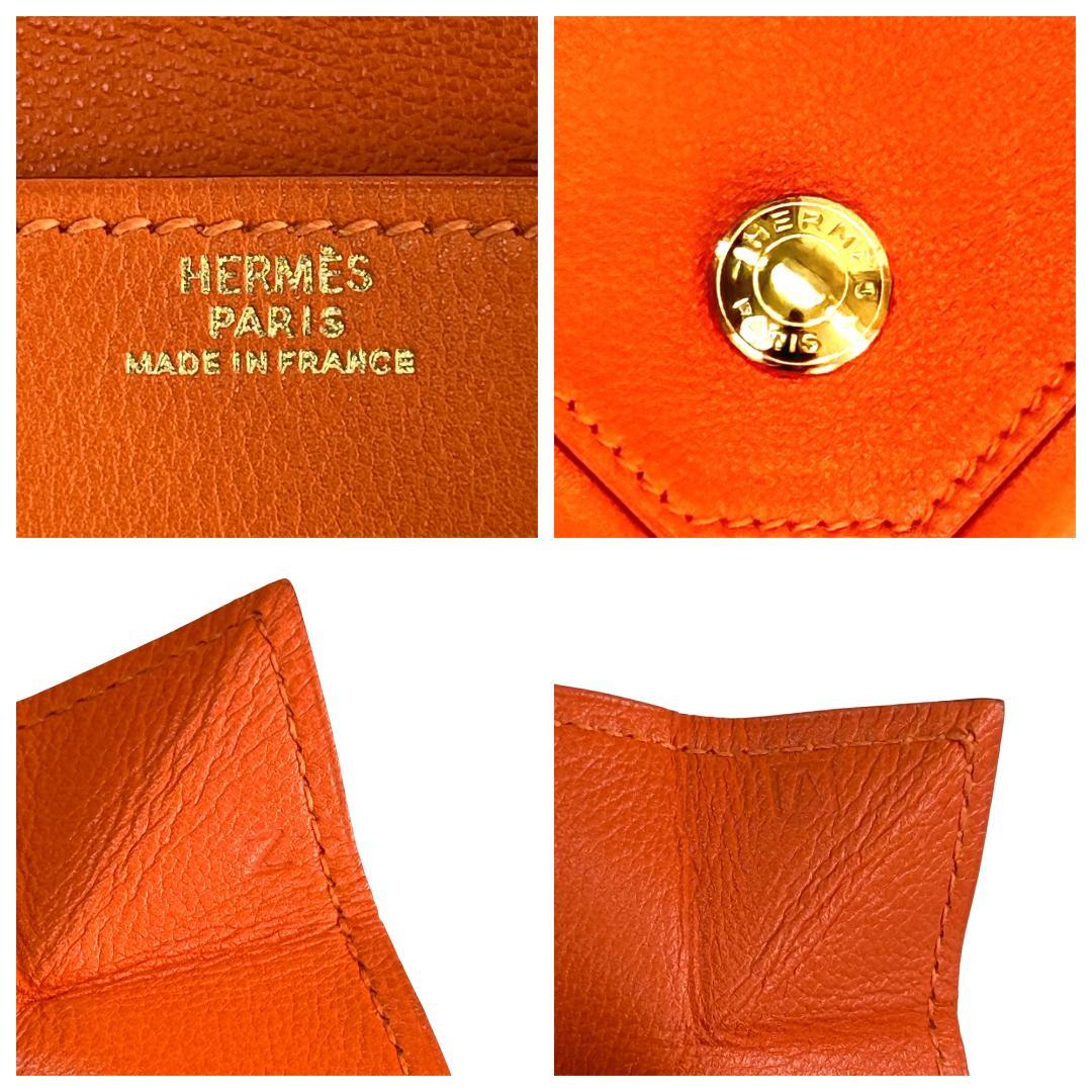 未使用級 HERMES ケース ルヴァンキャトル オレンジ ゴールド金具