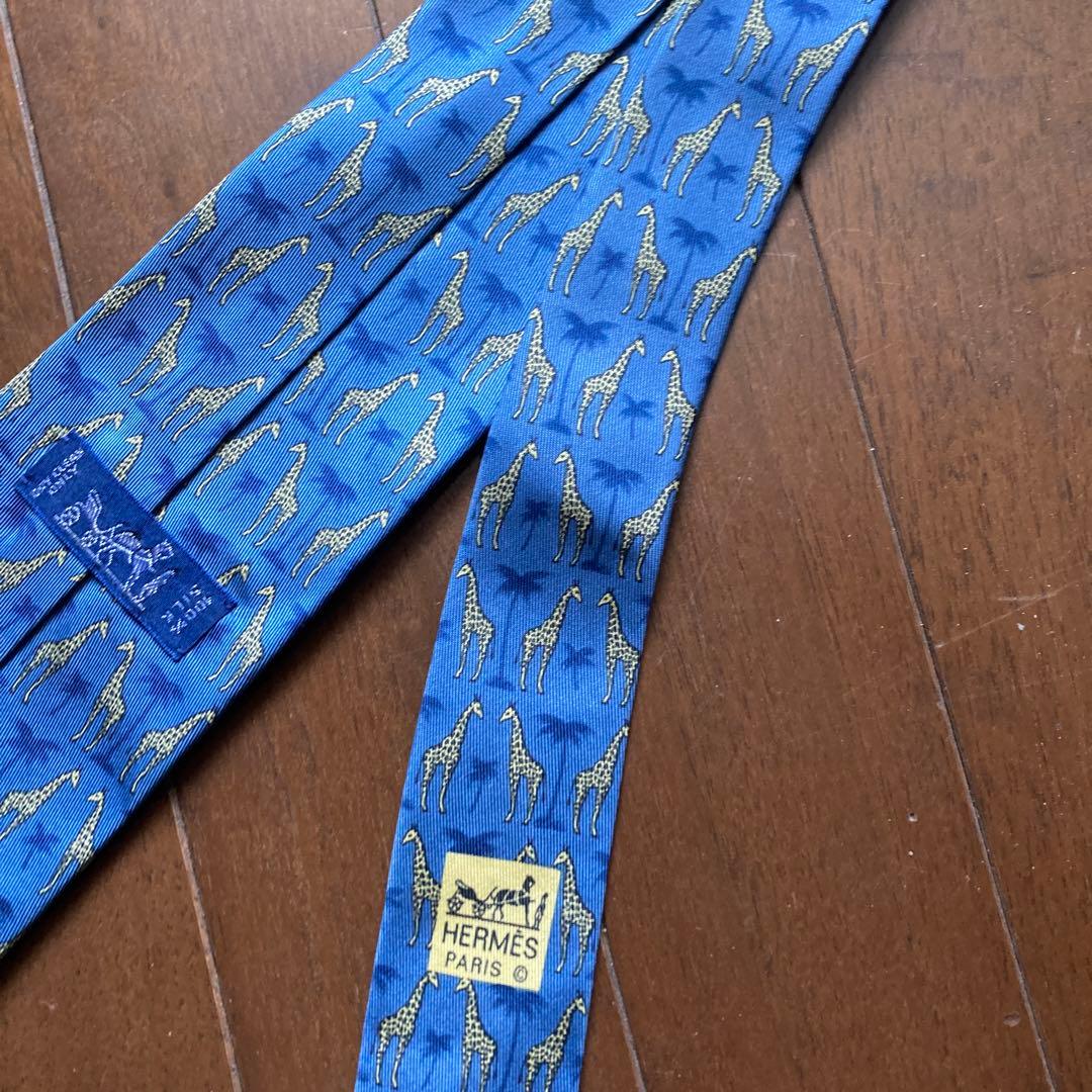 エルメス HERMES ネクタイ キリン シルク ブルー イエロー 青 黄色
